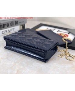 Replica Dior S0204 Lady Dior Pouch Patent Cannage Calfskin Navy Blue 2