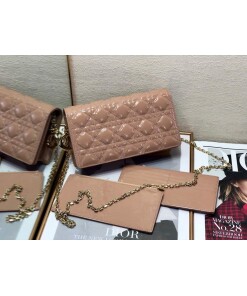 Replica Dior S0204 Lady Dior Pouch Patent Cannage Calfskin Light Pink