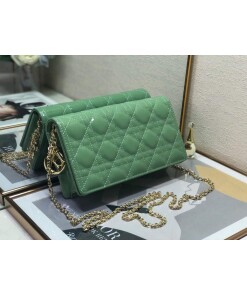 Replica Dior S0204 Lady Dior Pouch Patent Cannage Calfskin Green