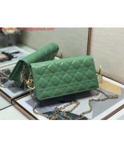 Replica Dior S0204 Lady Dior Pouch Patent Cannage Calfskin Green 2