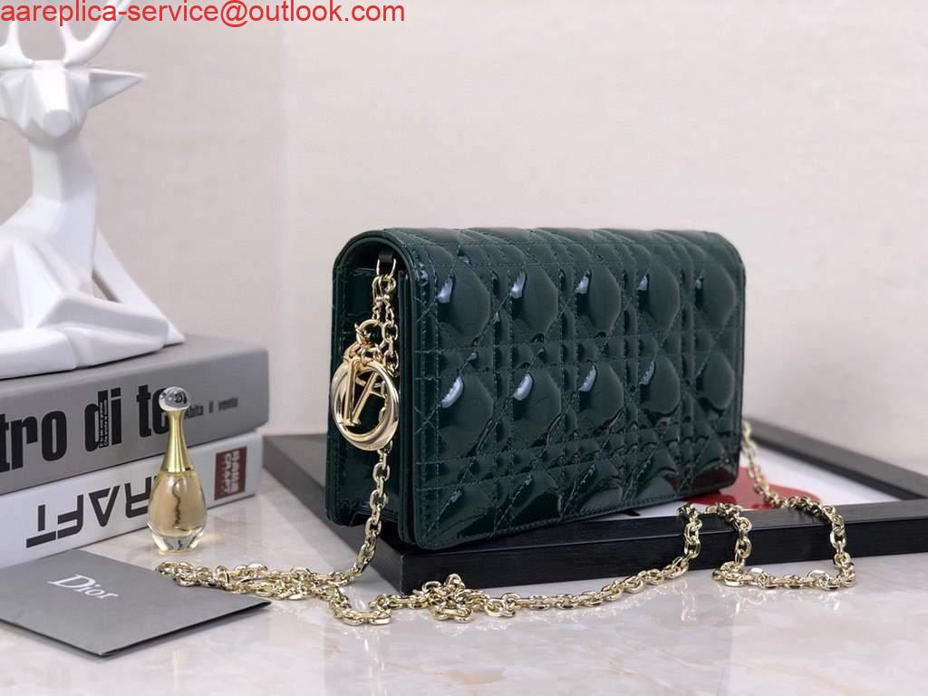 Replica Dior S0204 Lady Dior Pouch Patent Cannage Calfskin Dark green Replica Dior S0204 Lady Dior Pouch Patent Cannage Calfskin Dark green