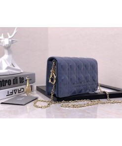 Replica Dior S0204 Lady Dior Pouch Patent Cannage Calfskin Blue