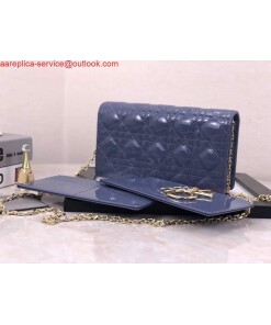 Replica Dior S0204 Lady Dior Pouch Patent Cannage Calfskin Blue 2