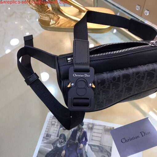Replica Dior 1ADPO223 Saddle Belt Bag Dior Oblique Galaxy Leather Black 4