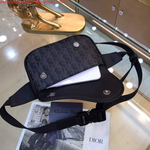 Replica Dior 1ADPO223 Saddle Belt Bag Dior Oblique Galaxy Leather Black 6