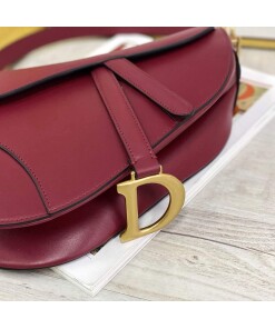 Replica Dior M0446 Dior Saddle Bag M0447 Wine Red Goatskin Gold Hardware