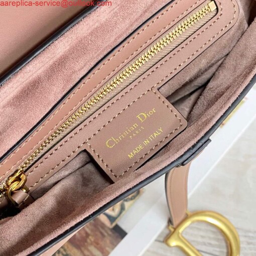 Replica Dior M0446 Dior Saddle Bag M0447 Light Pink Goatskin Gold Hardware 7