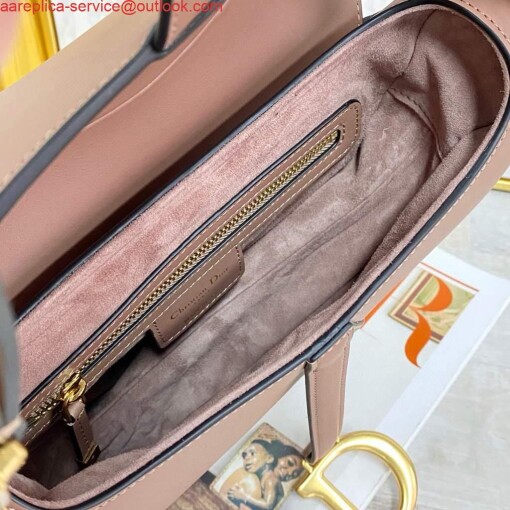 Replica Dior M0446 Dior Saddle Bag M0447 Light Pink Goatskin Gold Hardware 8