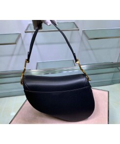 Replica Dior M0446 Dior Saddle Bag M0447 Black Goatskin Gold Hardware