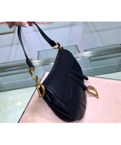 Replica Dior M0446 Dior Saddle Bag M0447 Black Goatskin Gold Hardware 2