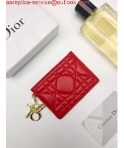 Replica Dior S0126 Dioramour Lady Dior card holder Red Patent Cannage Calfskin