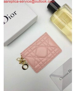 Replica Dior S0126 Dioramour Lady Dior card holder Patent Cannage Calfskin Pink