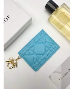 Replica Dior S0126 Dioramour Lady Dior card holder Blue Patent Cannage Calfskin