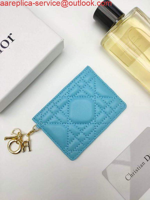 Replica Dior S0126 Dioramour Lady Dior card holder Blue Patent Cannage Calfskin Replica Dior S0126 Dioramour Lady Dior card holder Blue Patent Cannage Calfskin