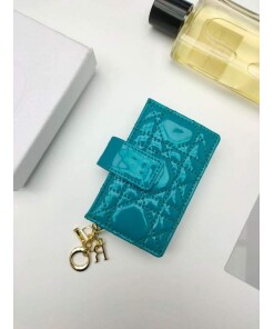 Replica Dior S0074 Wallet Lady dior 5-Gusset card holder Dark Blue Patent Cannage Calfskin