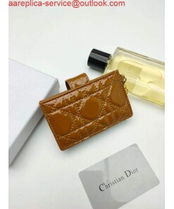 Replica Dior S0074 Wallet Lady dior 5-Gusset card holder Brown Patent Cannage Calfskin 2