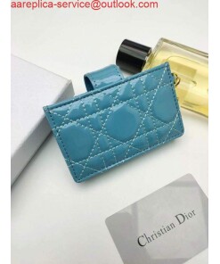 Replica Dior S0074 Wallet Lady dior 5-Gusset card holder Blue Patent Cannage Calfskin 2