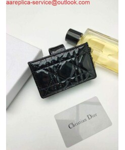 Replica Dior S0074 Wallet Lady dior 5-Gusset card holder Black Patent Cannage Calfskin 2