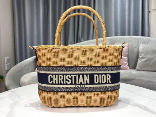 Replica Dior M7601 Dior Wicker Basket Shoulder Bag Blue