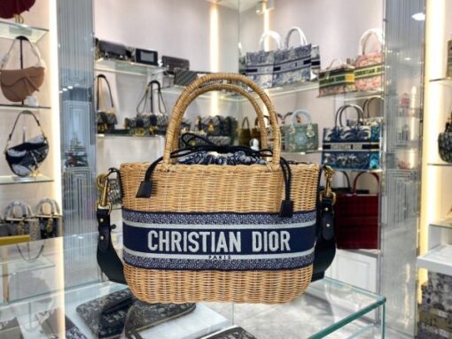 Replica Dior M7601 Dior Wicker Basket Shoulder Bag Blue 7