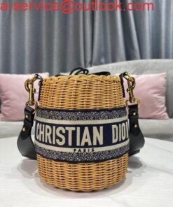 Replica Dior M7600 Dior Wicker Basket Shoulder Bag Blue Oblique