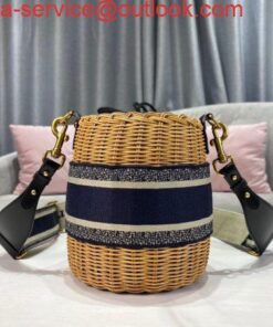 Replica Dior M7600 Dior Wicker Basket Shoulder Bag Blue Oblique 2