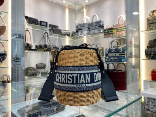 Replica Dior M7600 Dior Wicker Basket Shoulder Bag Blue Oblique 7