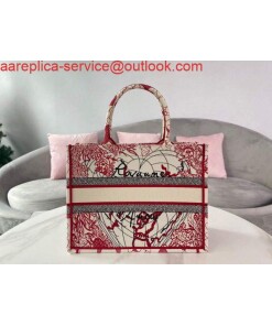 Replica Dior M1296 Small DIOR BOOK TOTE Red and White D-Royaume d'Amour Embroidery Red and white