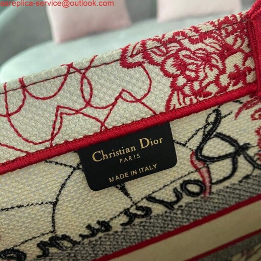 Replica Dior M1296 Small DIOR BOOK TOTE Red and White D-Royaume d'Amour Embroidery Red and white 7