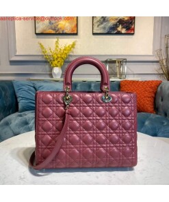 Replica Dior M0566 Large Lady Dior Bag Wine Red Cannage Lambskin 2