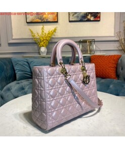 Replica Dior M0566 Large Lady Dior Bag Silver Pink Cannage Lambskin