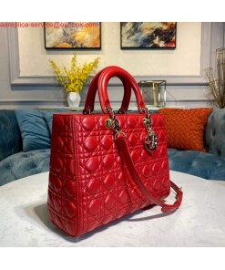 Replica Dior M0566 Large Lady Dior Bag Red Cannage Lambskin