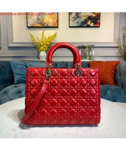 Replica Dior M0566 Large Lady Dior Bag Red Cannage Lambskin 2