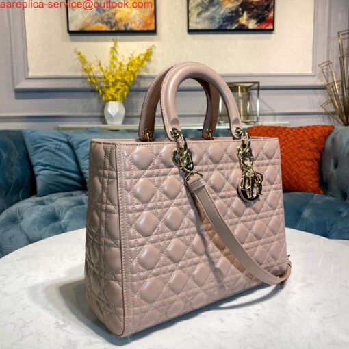 Replica Dior M0566 Large Lady Dior Bag Pink Cannage Lambskin