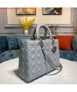 Replica Dior M0566 Large Lady Dior Bag Gray Cannage Lambskin Replica Dior M0566 Large Lady Dior Bag Gray Cannage Lambskin