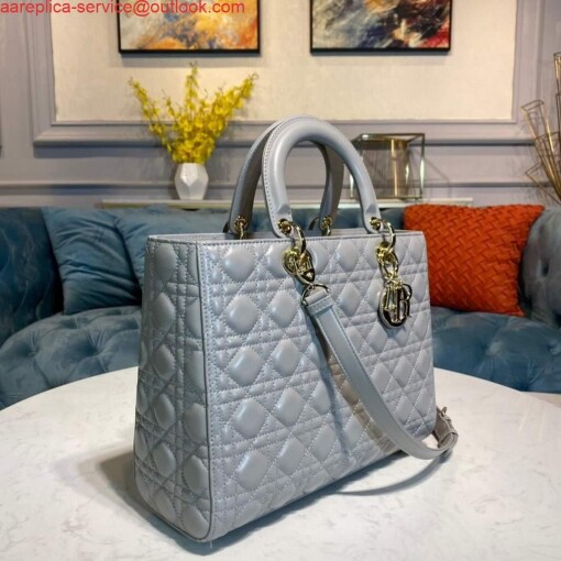 Replica Dior M0566 Large Lady Dior Bag Gray Cannage Lambskin