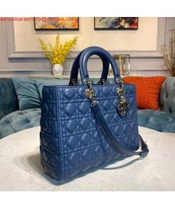 Replica Dior M0566 Large Lady Dior Bag Blue Cannage Lambskin