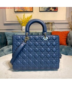 Replica Dior M0566 Large Lady Dior Bag Blue Cannage Lambskin 2