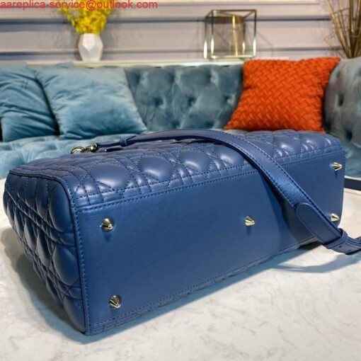 Replica Dior M0566 Large Lady Dior Bag Blue Cannage Lambskin 3