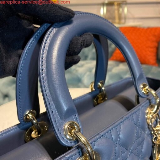 Replica Dior M0566 Large Lady Dior Bag Blue Cannage Lambskin 4