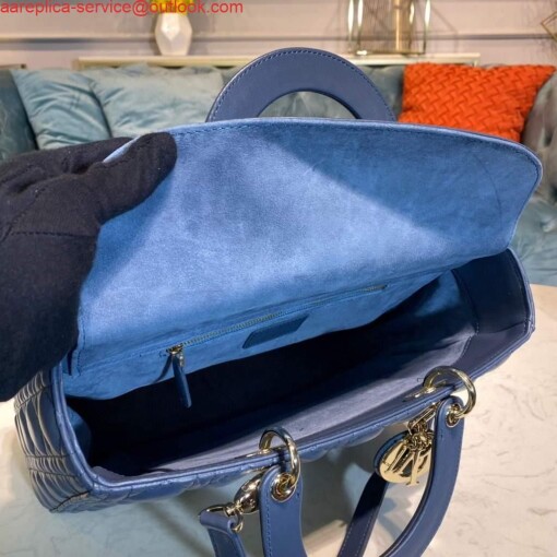 Replica Dior M0566 Large Lady Dior Bag Blue Cannage Lambskin 8
