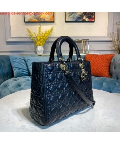 Replica Dior M0566 Large Lady Dior Bag Black Cannage Lambskin Replica Dior M0566 Large Lady Dior Bag Black Cannage Lambskin