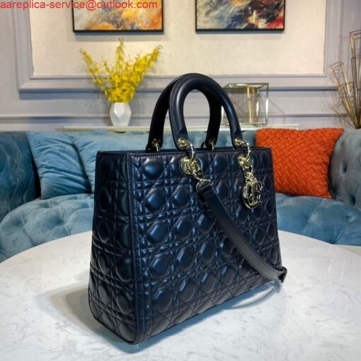 Replica Dior M0566 Large Lady Dior Bag Black Cannage Lambskin