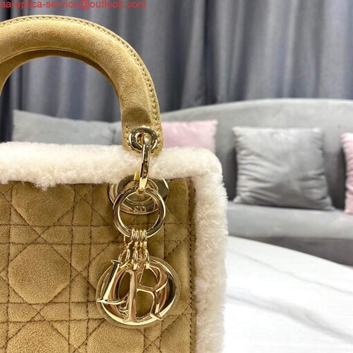 Replica Dior M0505 Mini Lady Dior Bag Shearling Camel Colored 5