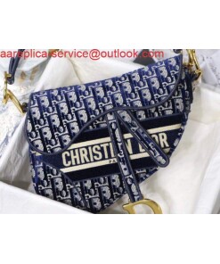 Replica Dior M0446 Dior Saddle Bag Blue Dior Oblique Embroidery