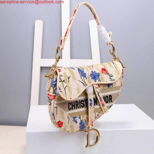 Replica Dior M0446 Dior Multicolor Flowers Embroidery Saddle Bag