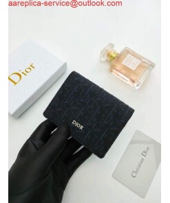 Replica Dior Dior Wallet Mini Lady Blue S0178 Dior Oblique Jacquard Black 2