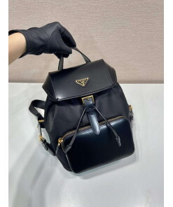 Replica Prada 1BZ074 Re-Nylon and Brushed Leather Backpack Black