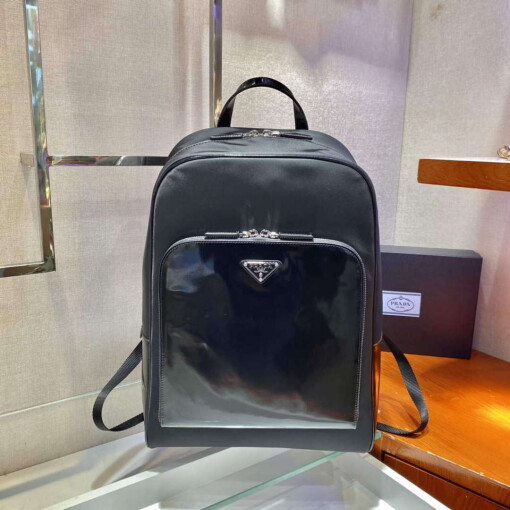 Replica Prada 2VZ084 Re-Nylon and Leather Backpack Black