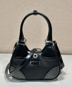 Replica Prada 1BA368 Prada Moon Re-Nylon and leather bag Black 2